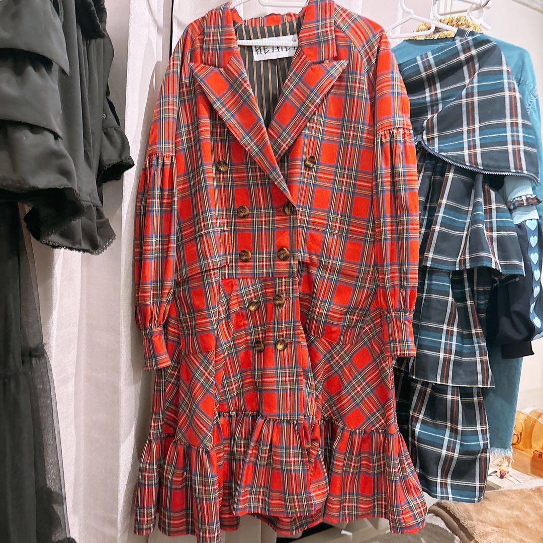 heihei 赤チェック　ワンピース