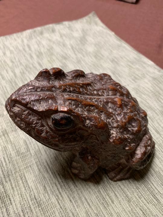 竹根手彫りがまがえる アンティーク