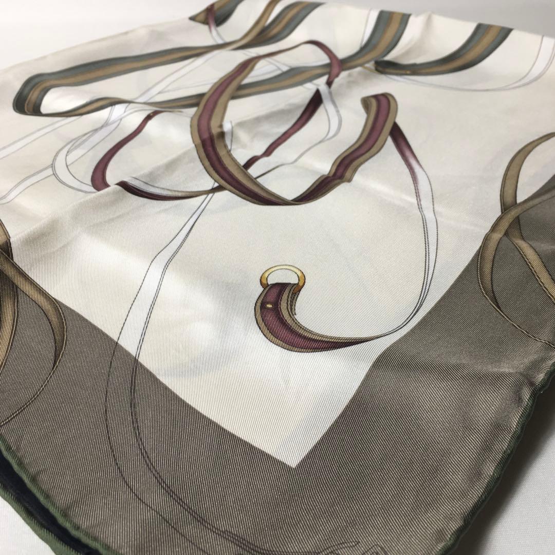 2508-246｜美品｜グッチ スカーフ シルク オリーブグレー タグあり