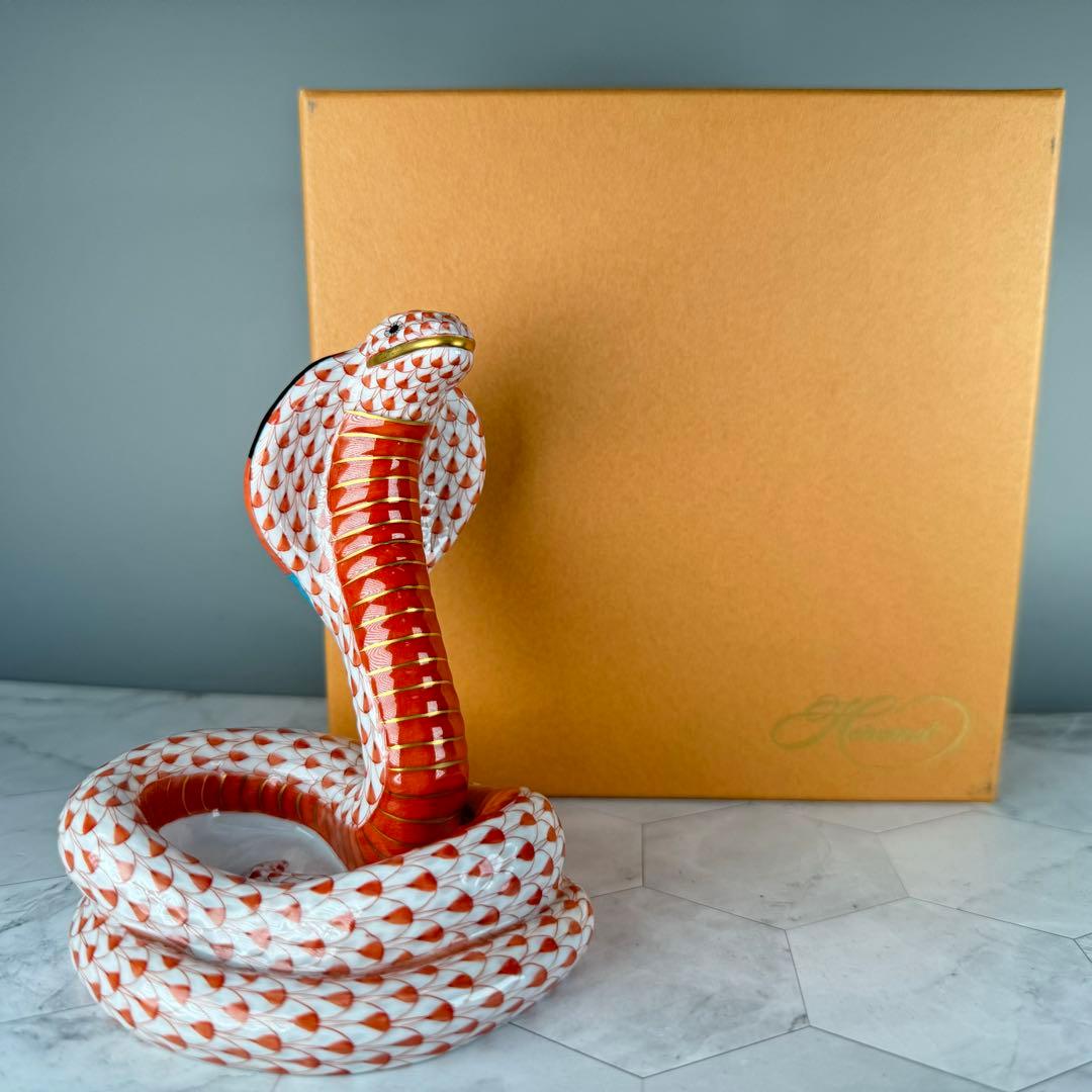 DA1295 ヘレンド　herend 蛇　ヘビ　コブラ　置物　陶器　フィギュリン