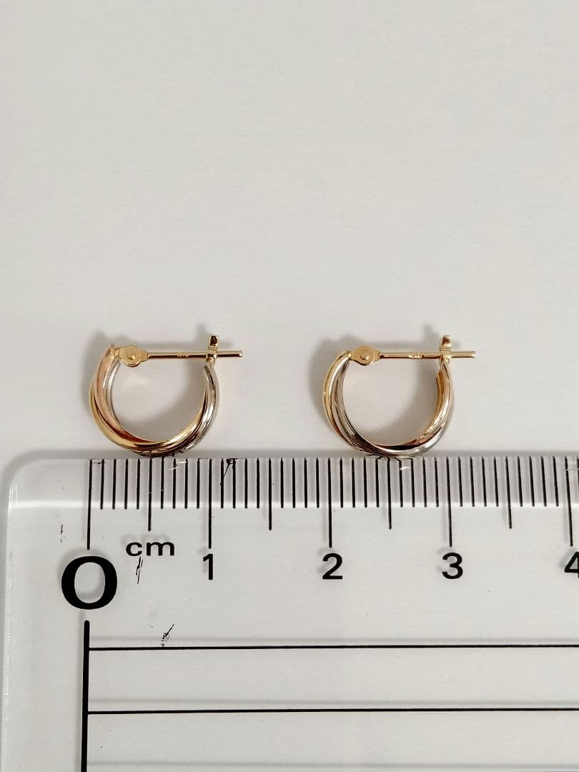 18金 スリーカラーフープピアス YG WG PG ゴールド 新品未使用②