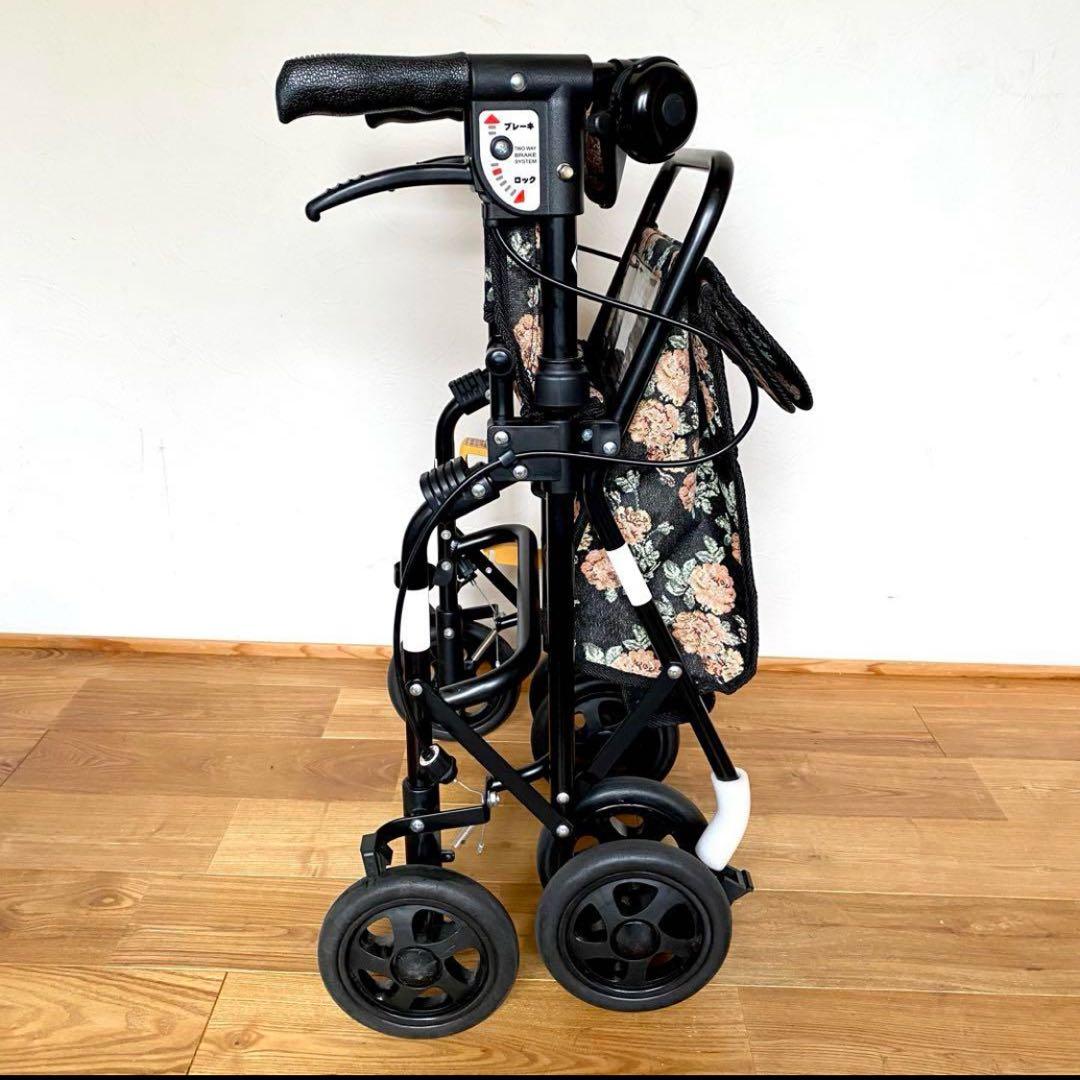 美品 座面付き シルバーカー 折畳式 スカイウォーカーS 島製作所 歩行器 花柄