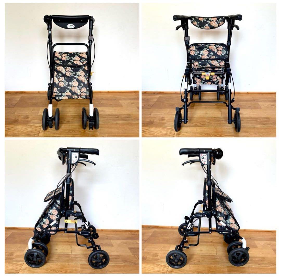 美品 座面付き シルバーカー 折畳式 スカイウォーカーS 島製作所 歩行器 花柄
