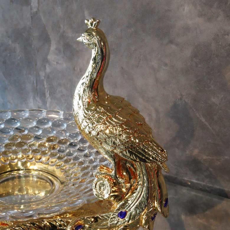 コンポート クジャク オブジェ 置物 ゴールド 風水 金運 縁起物