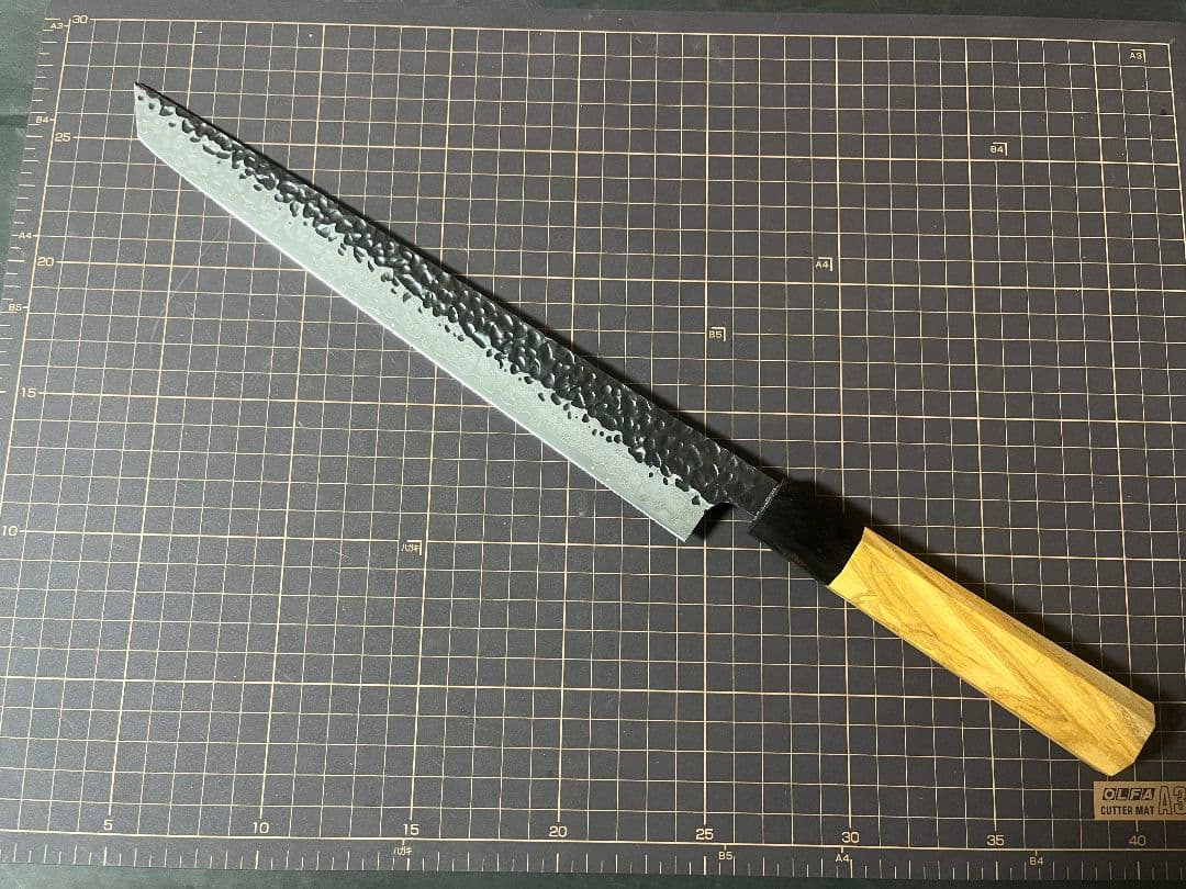 Ｖ金10号 刺身包丁 黒打鍛造 ダマスカス V10 八角柄 先丸柳刃 包丁