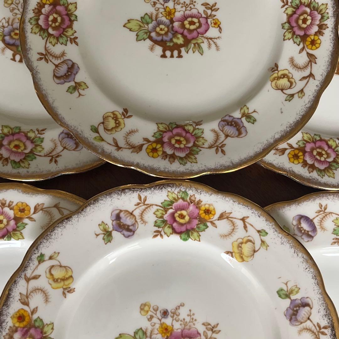 【英国ビンテージ】ロイヤルアルバート・クラウンチャイナ★カメリア★ケーキ皿6枚