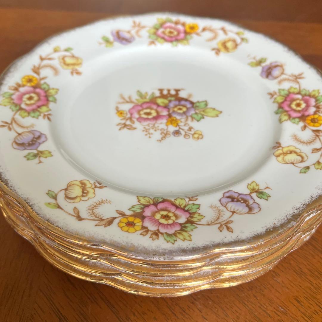 【英国ビンテージ】ロイヤルアルバート・クラウンチャイナ★カメリア★ケーキ皿6枚