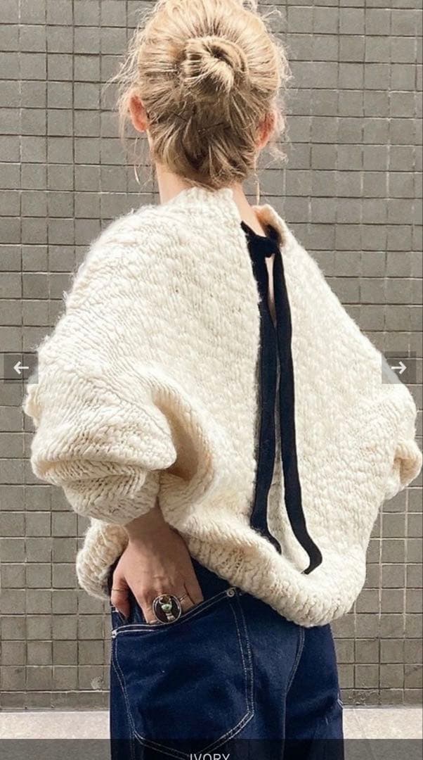 ISOOK スラブヤーンリボンデザインハンドニット