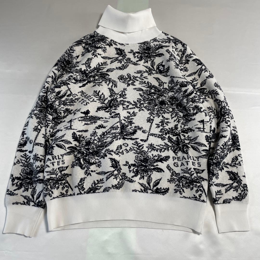 未使用タグ付き　パーリーゲイツ　ニット　セットアップ　タートルネック　花柄　総柄