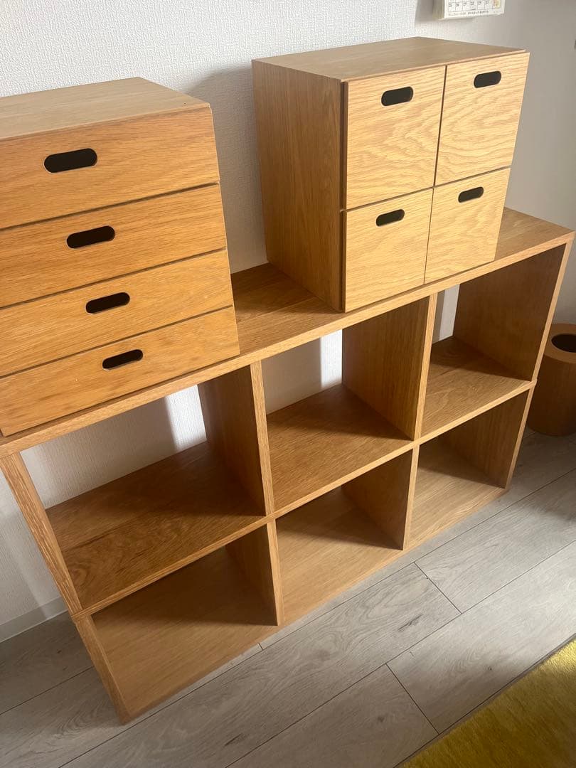 無印良品　スタッキングシェルフ 2段×4列、引き出しチェストセット（オーク材）