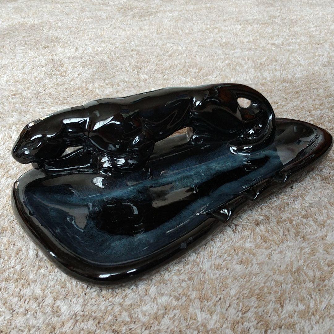 黒豹陶器ブラックパンサーvintage希少クロヒョウ激レア灰皿アッシュ置物美品