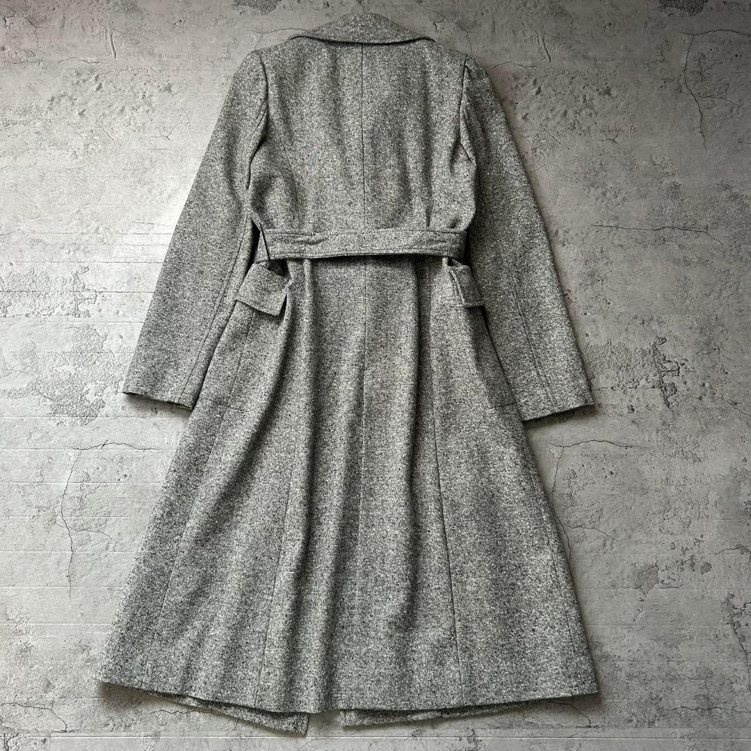 未使用級 23区 カシミヤ混 ツイード ロングコート ダブル グレー ベルト