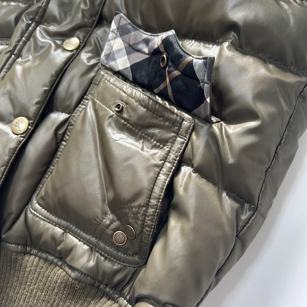 美品✨　バーバリー ダウンベスト リアルファー　ロゴ刺繍　カーキ　チェック　②