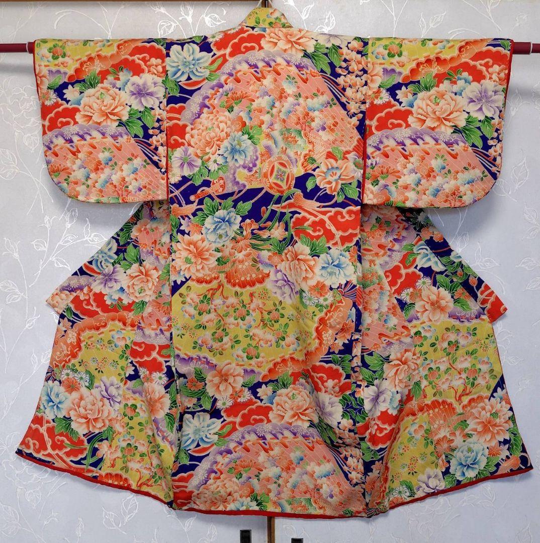 RK381アンティーク子供着物江戸縮緬着丈81センチ裄丈38センチ貴重な着物綺麗