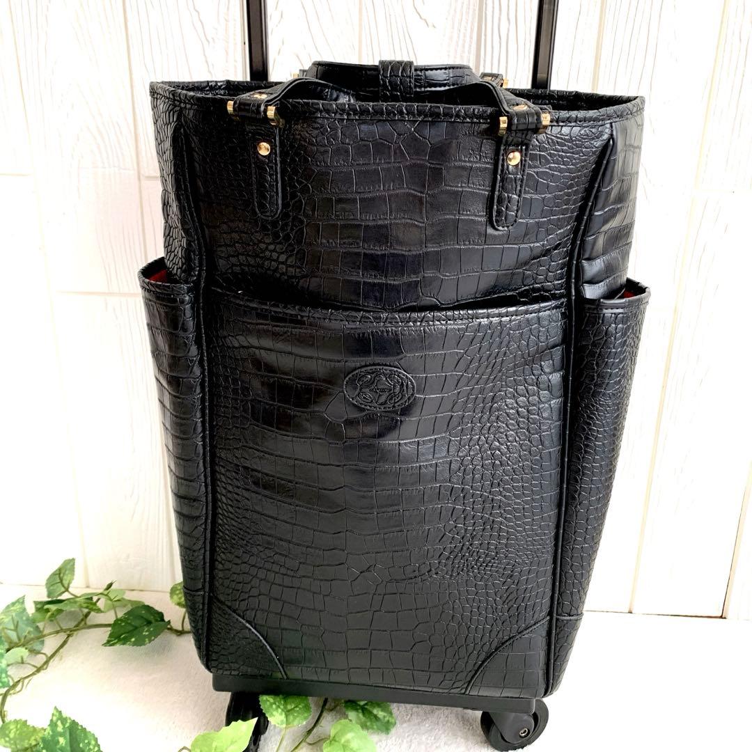 極美品【SWANY スワニー】クロコ型押し トート キャリーバッグ Lサイズ