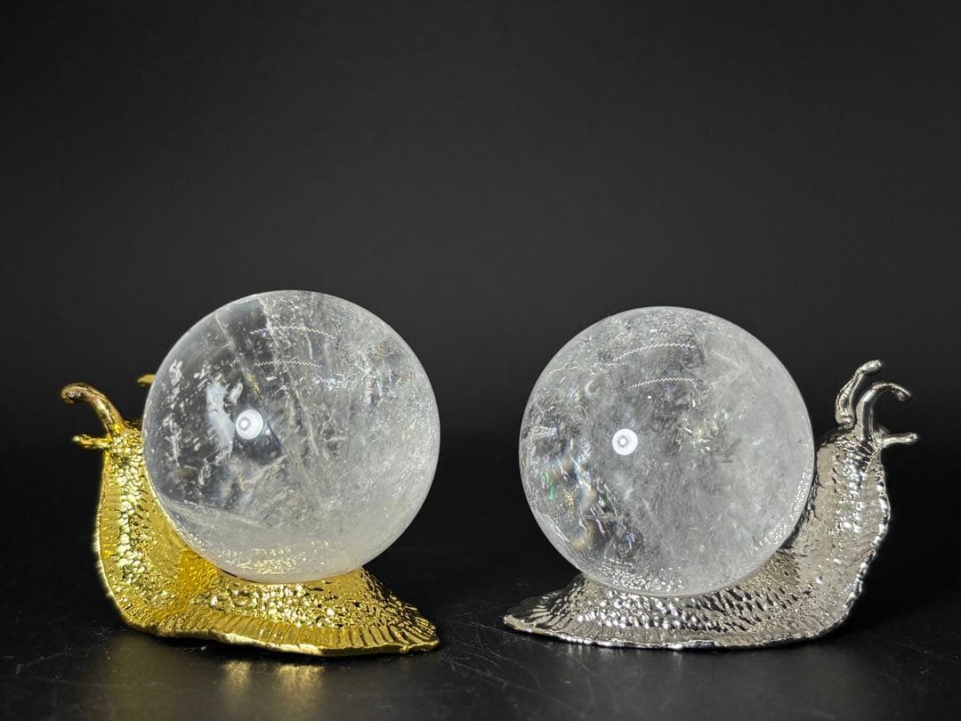 天然石　カタツムリと水晶スフィア　虹入り　金銀2体セット　最終値下げ他