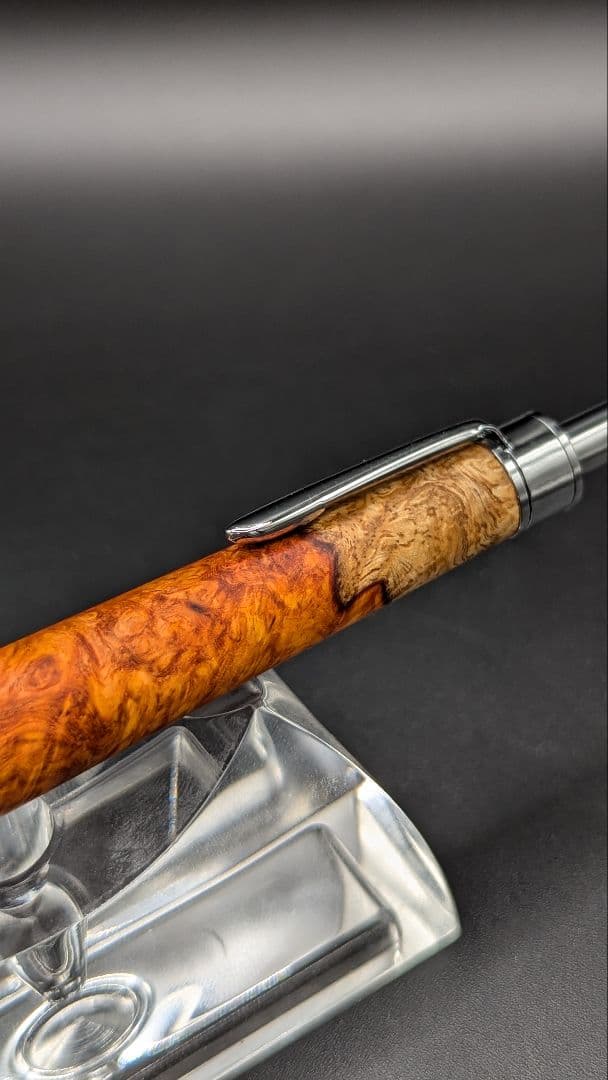 332ペン工房翌檜　特上　本花梨　紅白　源平　瘤杢　木軸シャーペン　ボールペン