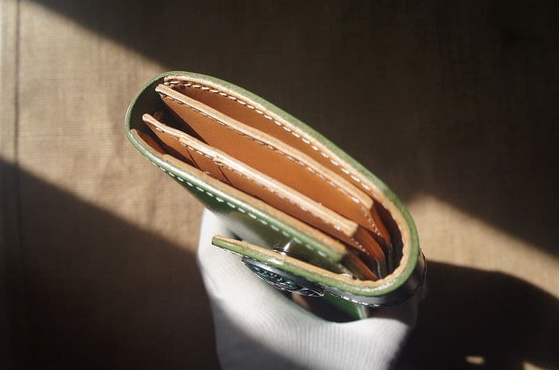 送料無料　ルガトショルダーのバイカーズウォレット【パロットグリーン】