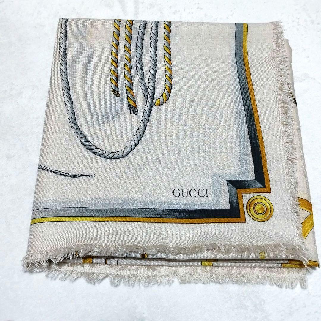 【希少品】GUCCI オールドグッチ　馬具柄　大判スカーフ　ウール　シルク