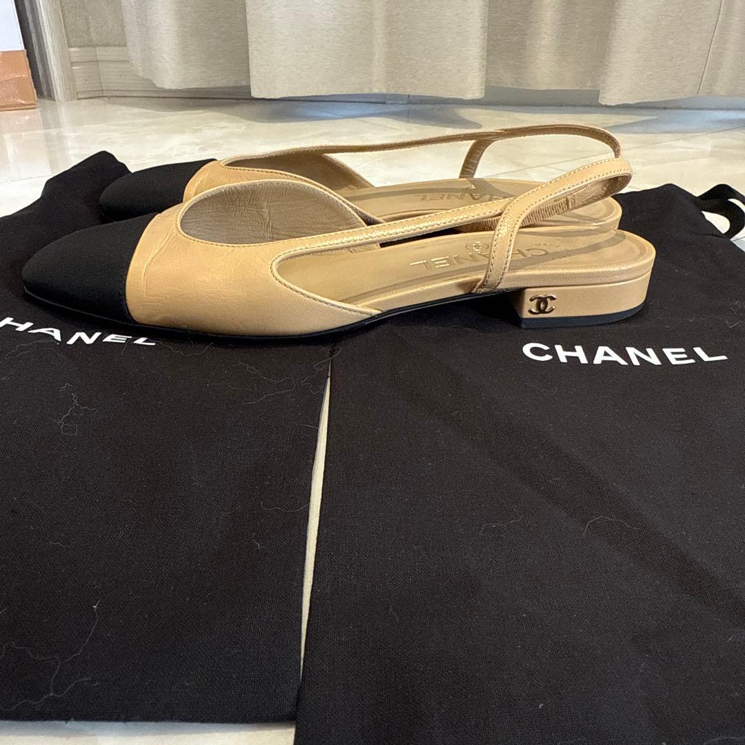 CHANEL バックスリングフラットシューズ　37.5
