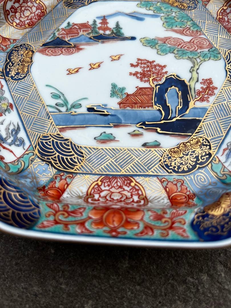 幸楽窯 金彩錦色絵山水　六角　6枚組　有田焼 古伊万里 吉祥　お正月