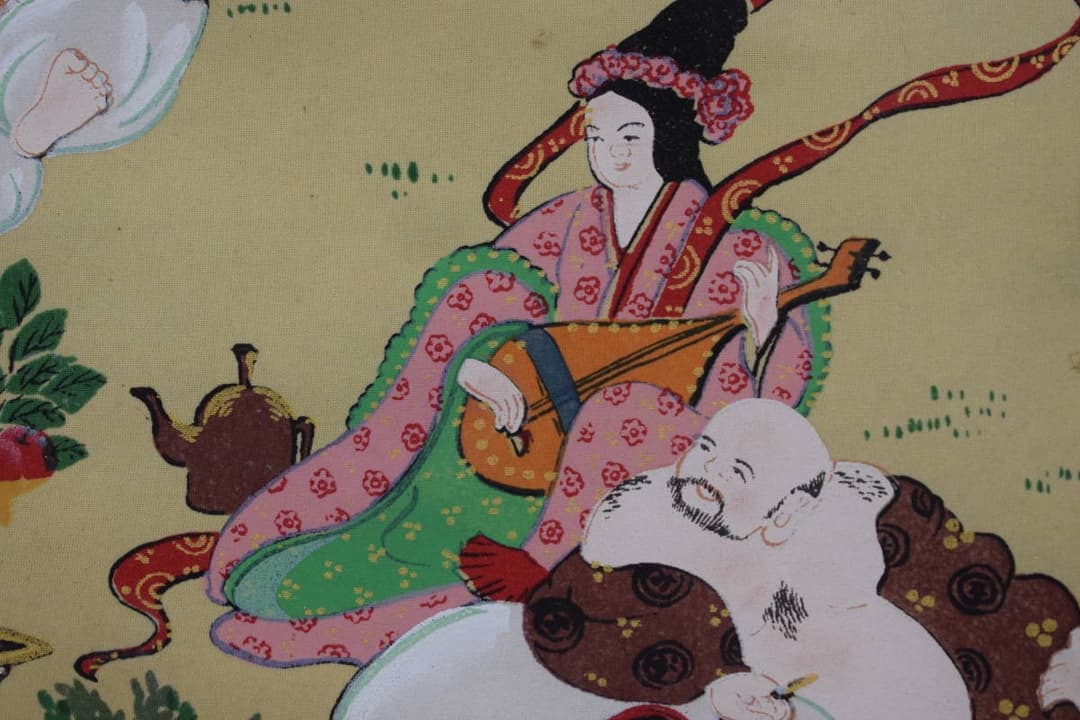 【真作】紫峰/七福神と百鶴図/群鶴/掛軸☆宝船☆Y-454　JM