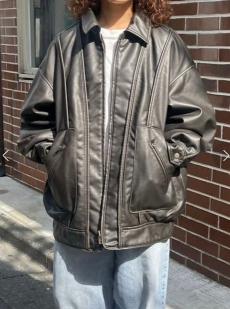 LAGUA GEM フェイクレザーヴィンテージジャケット　ブラック