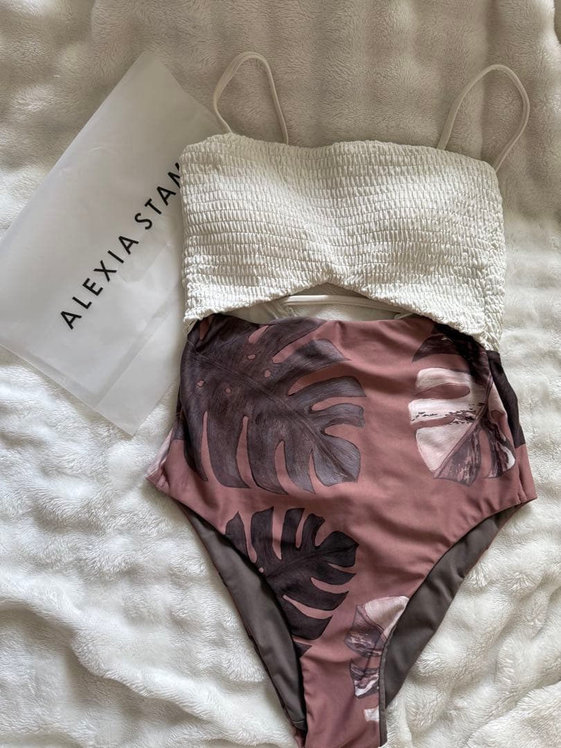 ALEXIA STAM モンステラ柄 ワンピース水着 S