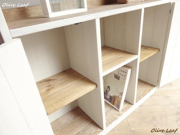 サイズオーダー可能！２枚大扉キャビネット●シャビーホワイト天然木無垢材●受注製作