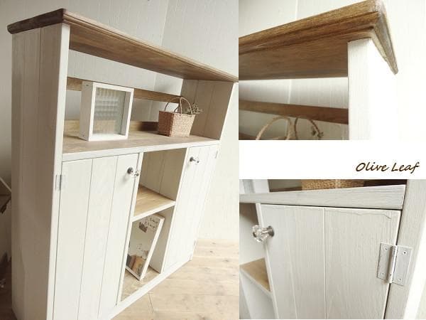 サイズオーダー可能！２枚大扉キャビネット●シャビーホワイト天然木無垢材●受注製作