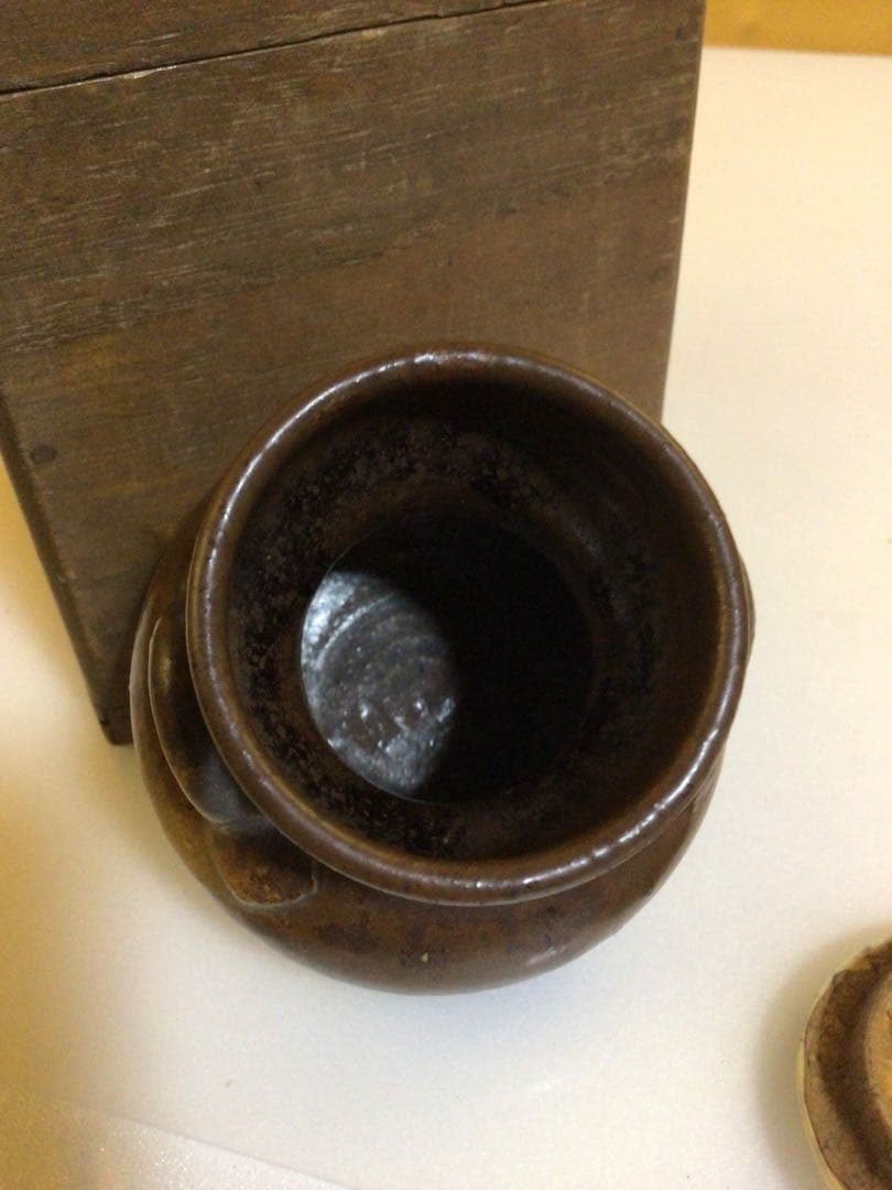 茶道具 耳付き茶入れ 時代合わせ木箱付き