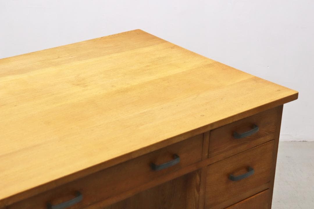 レトロ 無垢材 片袖机 作業台 PC デスク 書斎 展示台 飾り台 ヴィンテージ