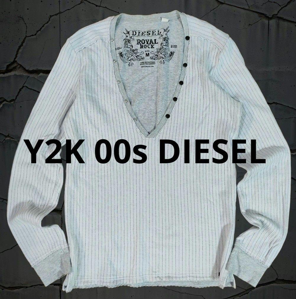 y2k 00s DIESEL ストライプ Vネックカットソー 平成 グランジ