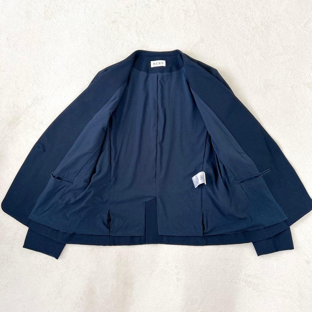 美品✨PLST プラステ ノーカラースーツ 紺　セットアップ L 秋冬生地
