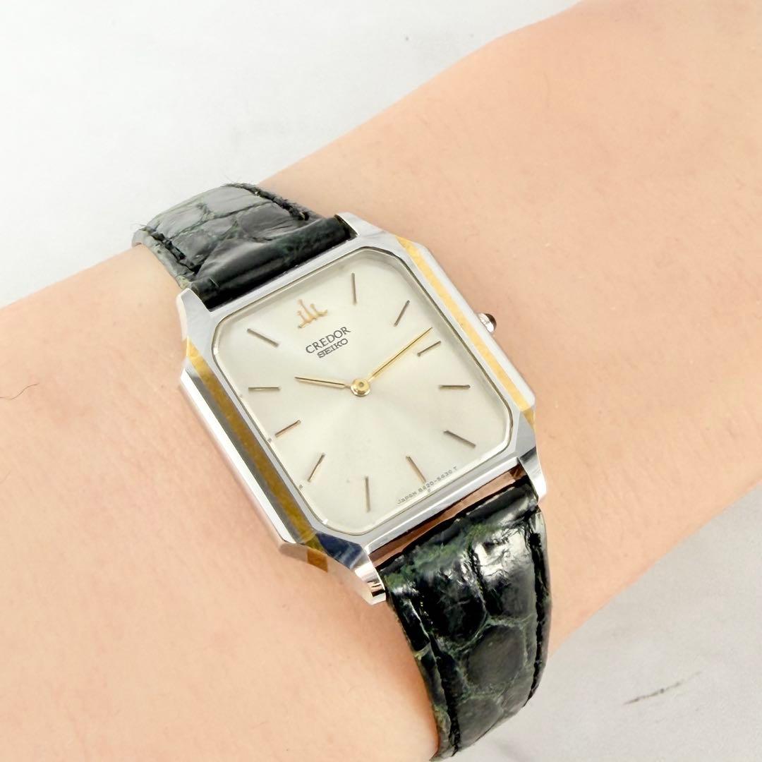 【新品電池】 セイコー クレドール シルバー文字盤 8420-5370 スクエア