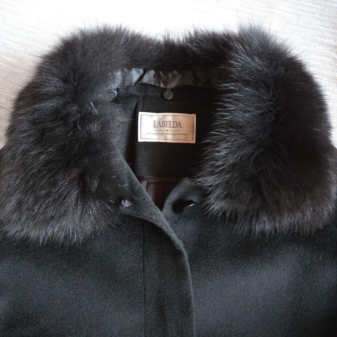 LABELDA カシミアロングコートFOXファー襟 XL 黒 セレモニー