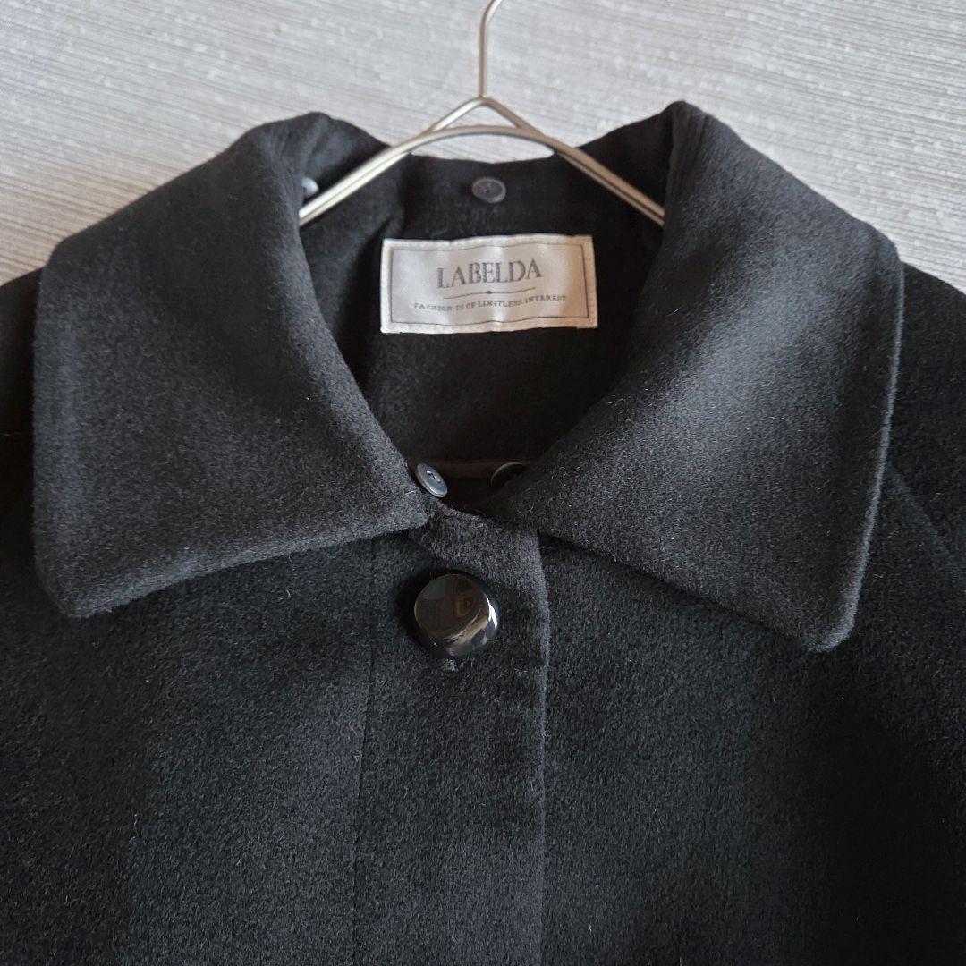 LABELDA カシミアロングコートFOXファー襟 XL 黒 セレモニー