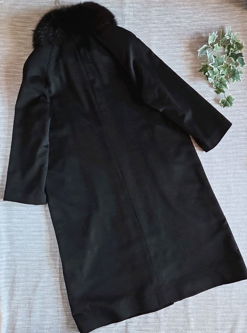 LABELDA カシミアロングコートFOXファー襟 XL 黒 セレモニー
