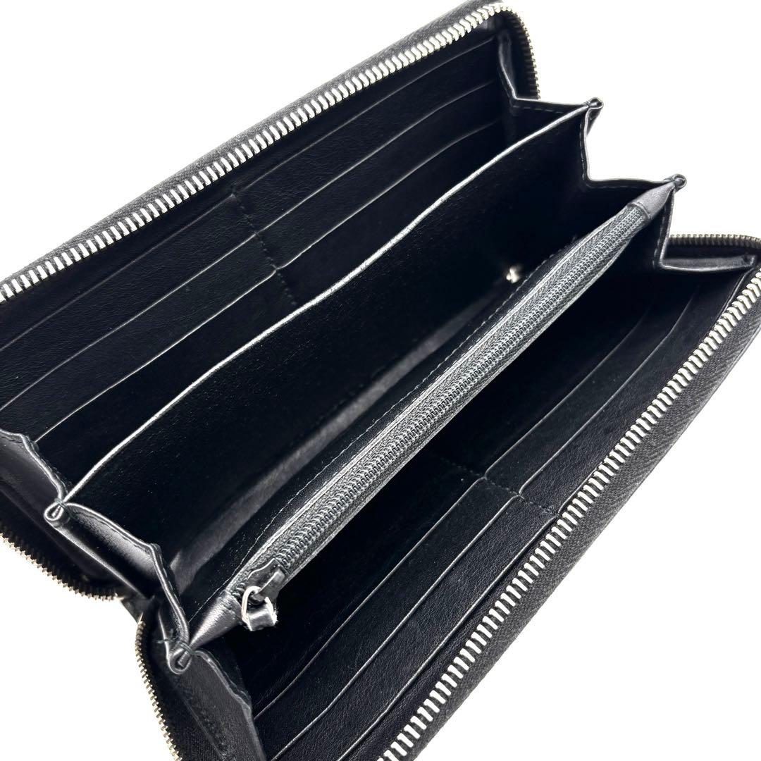 美品 グッチ 長財布 シマレザー GG ラウンドジップ ユニセックス ブラック