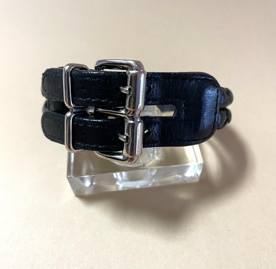 ボッテガヴェネタ・２連イントレチャート・ブラックレザーブレスレット