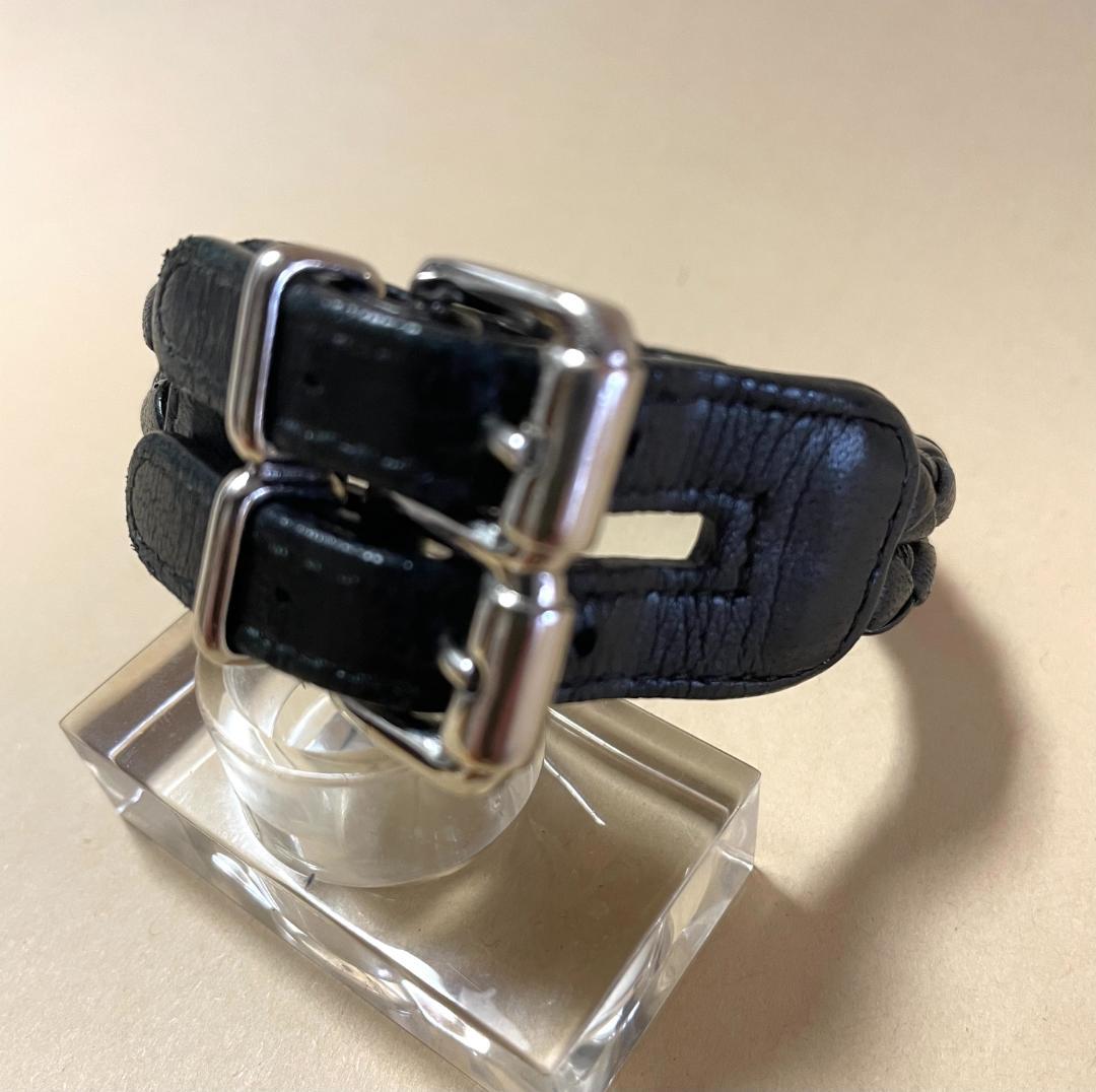 ボッテガヴェネタ・２連イントレチャート・ブラックレザーブレスレット