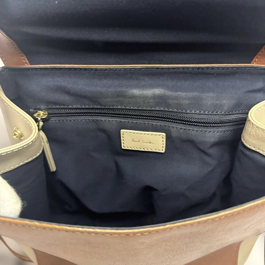 (美品)大人気、ポールスミス、リュック、オールレザー、シボ革、人気色、茶、グレー