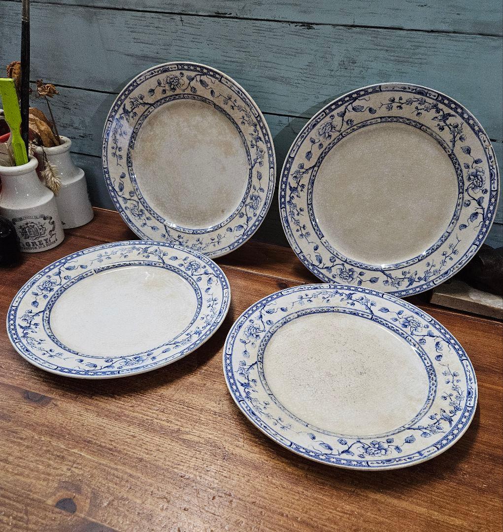 フランスアンティーク クレイユモントロー ジャポニスム サービスプレート 4枚