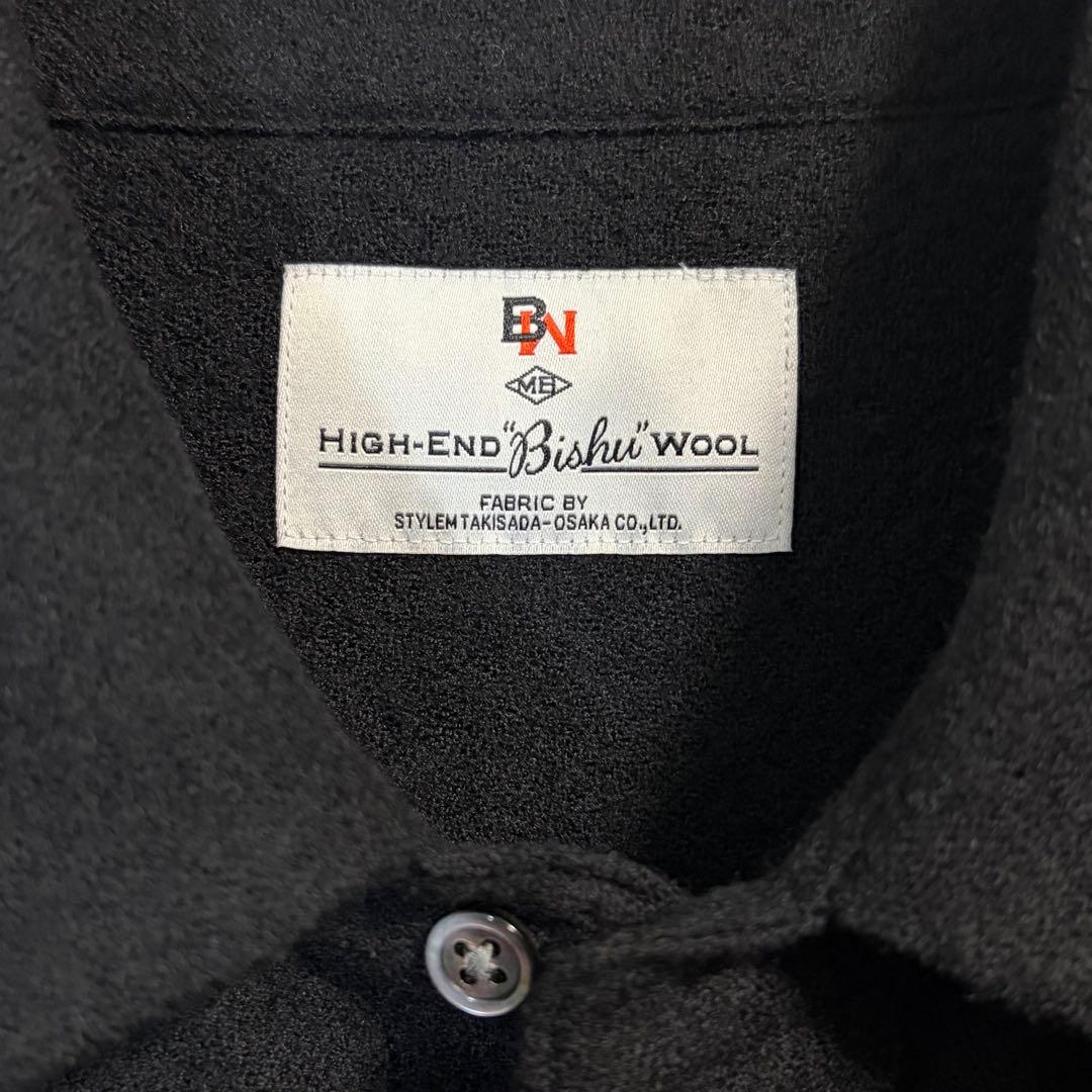 【新品未使用】MBハイエンド尾州 2/48ウールガーゼシアーシャツ ブラックS