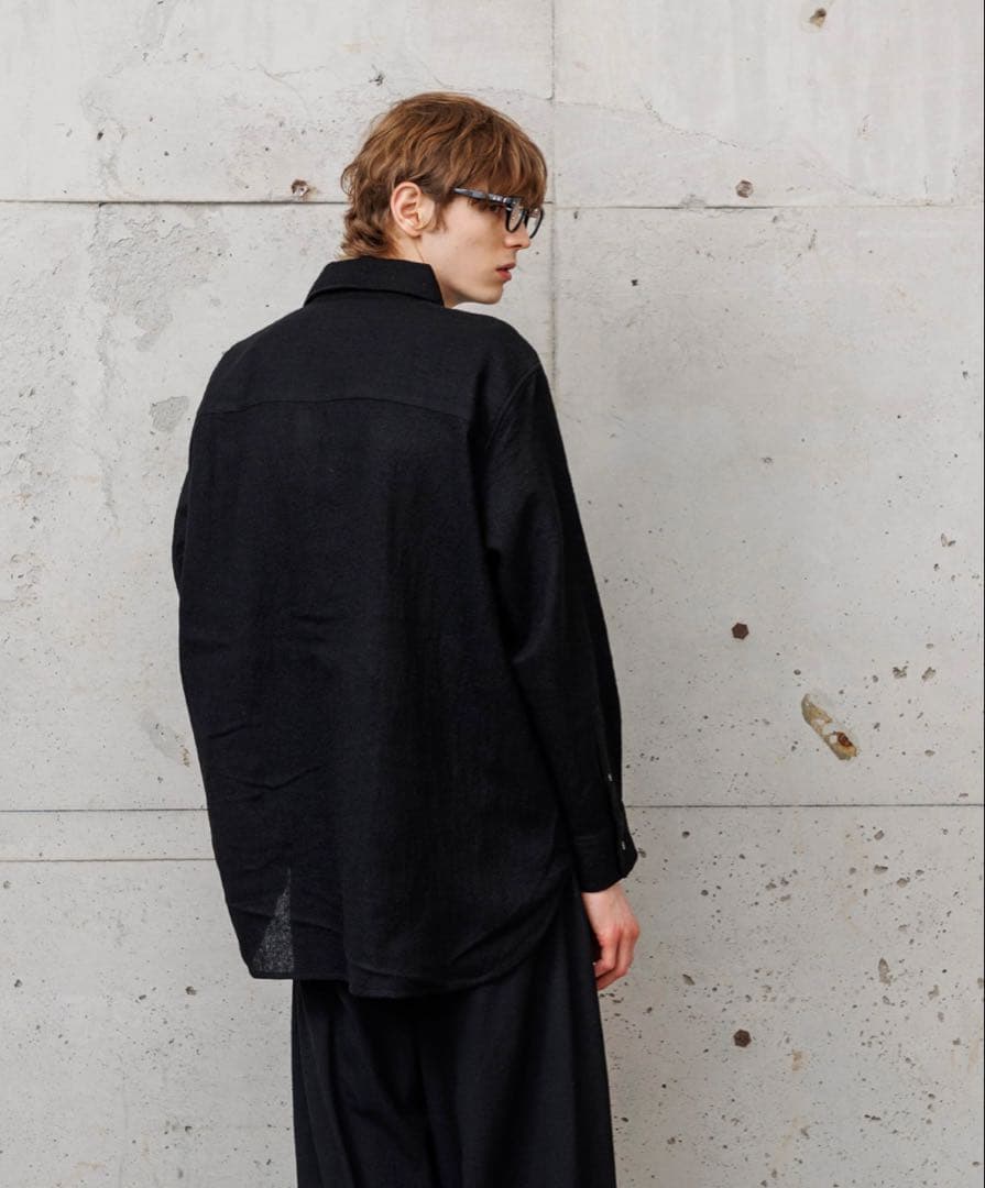 【新品未使用】MBハイエンド尾州 2/48ウールガーゼシアーシャツ ブラックS