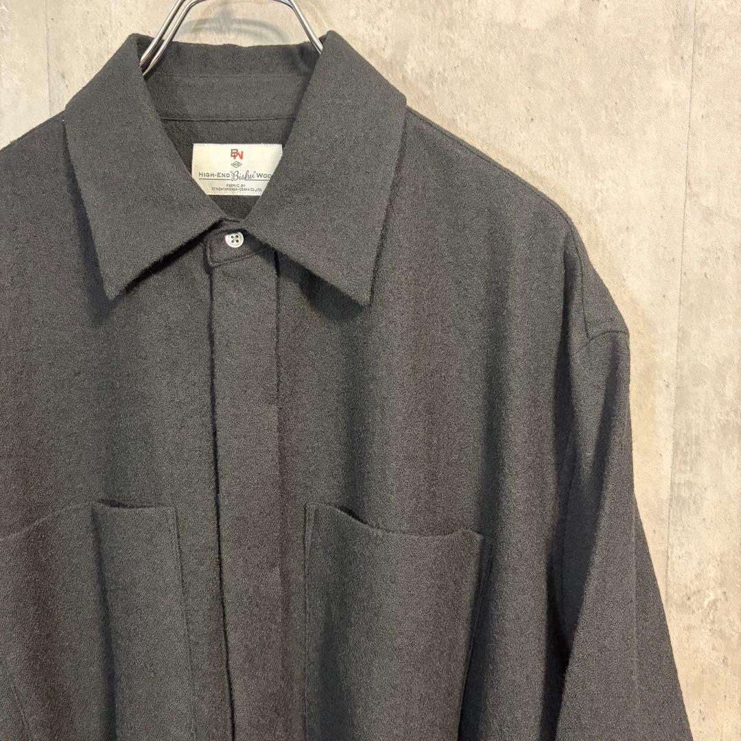 【新品未使用】MBハイエンド尾州 2/48ウールガーゼシアーシャツ ブラックS