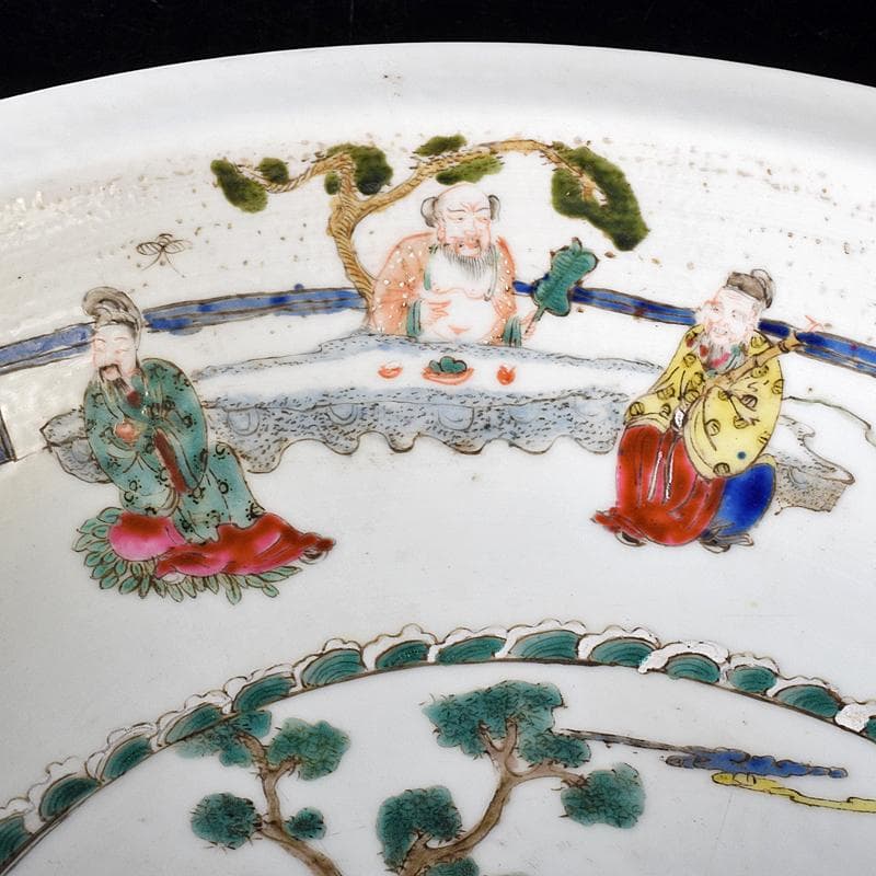 中国　粉彩　山水人物文盤　大皿　直径約37.7㎝　M　R8286B