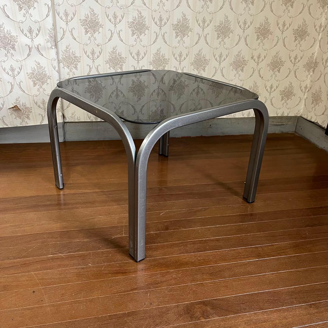 【アンティーク】昭和レトロ アイアンフレーム ガラステーブル 座卓 正方形 男前