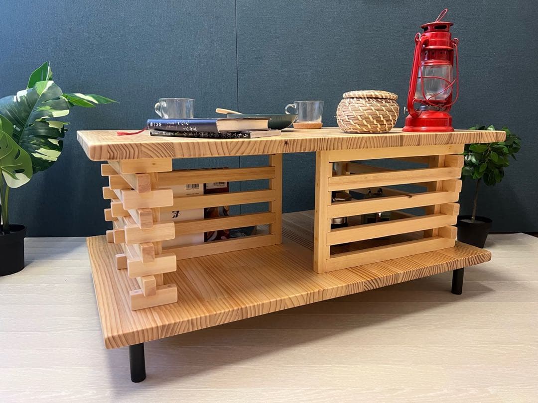 【在庫整理】 ローテーブル 和風 木組格子形 90cm 60cm パイン Nt