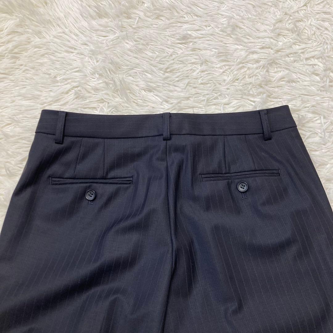 23区　スーツ　テーラードジャケット　パンツ　大きいサイズ　ネイビー　ストライプ